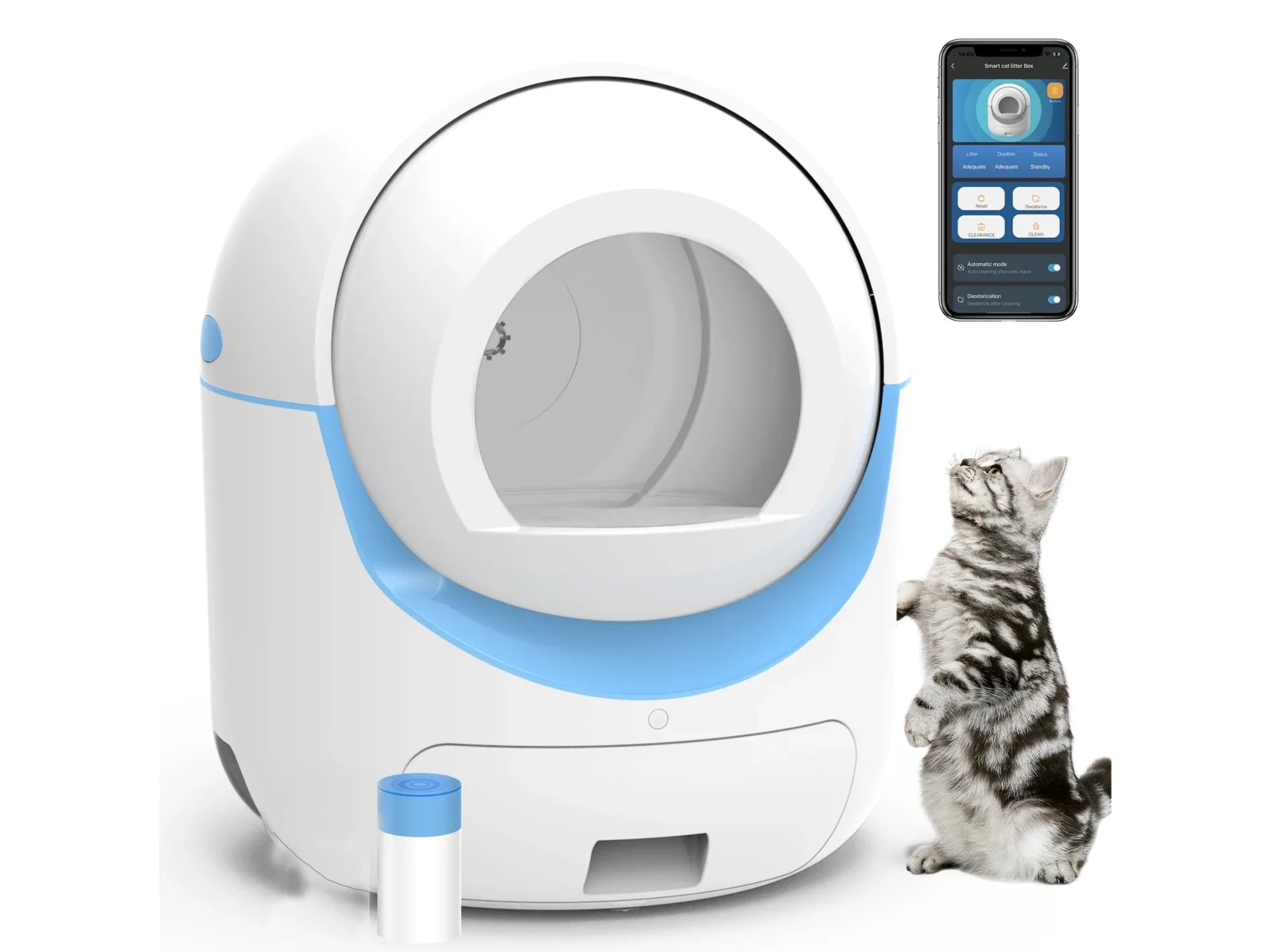 Automatic Self Cleaning Cat Litter Box with App Control Support Wifi, Intelligent Radar Smart Auto Litter Box with Liner, Blue