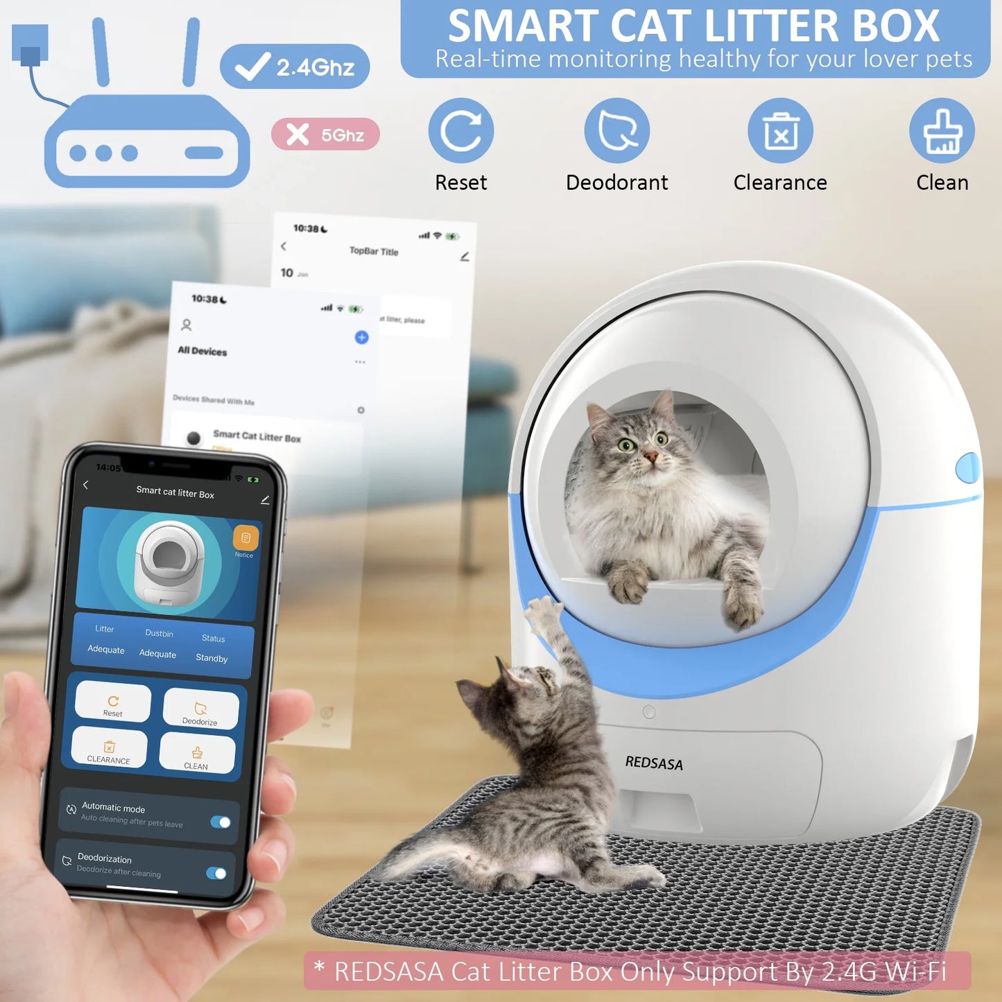 Automatic Self Cleaning Cat Litter Box with App Control Support Wifi, Intelligent Radar Smart Auto Litter Box with Liner, Blue