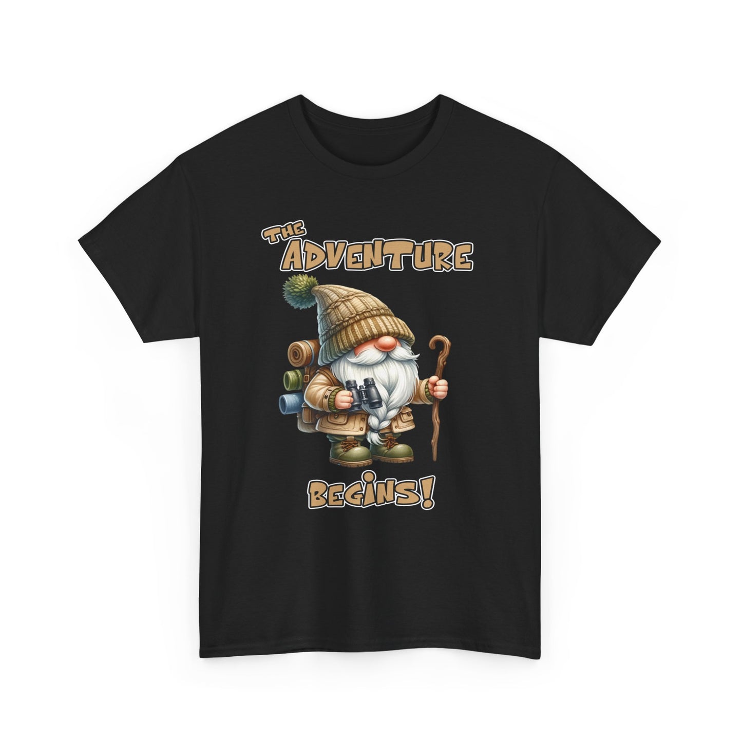 Camping Gnome - The Adventure Begins - Heavy Cotton Tee