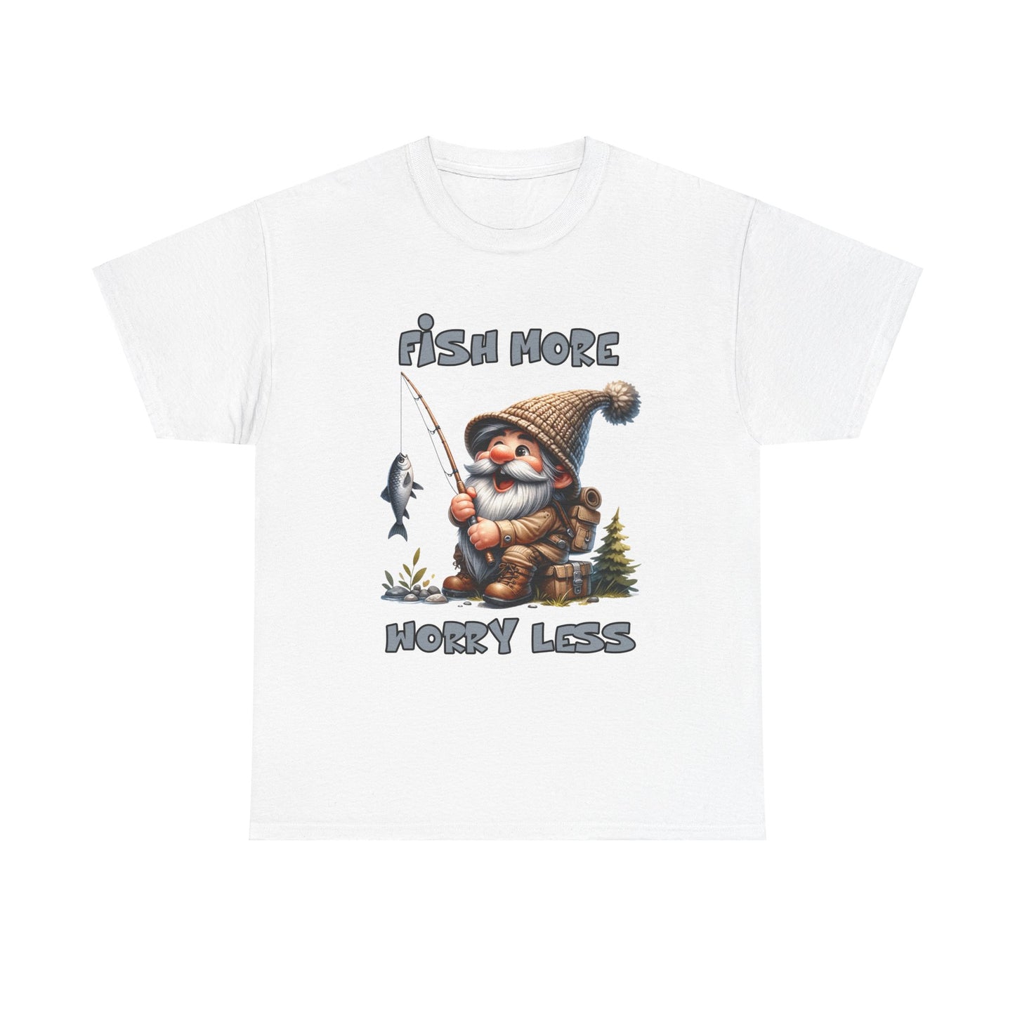 Camping Gnome - Fish More, Worry Less - Heavy Cotton Tee