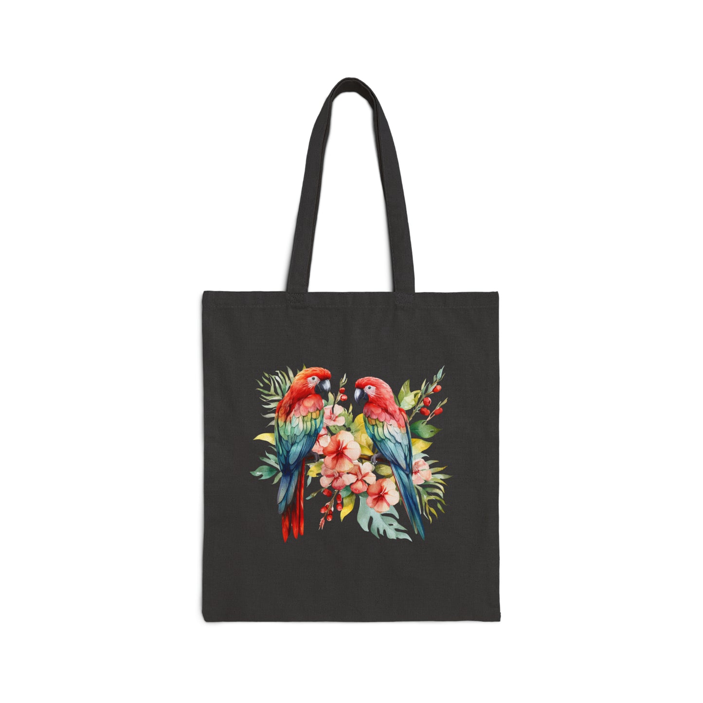 Tropical Birds Red and Blue - Cotton Canvas Tote Bag