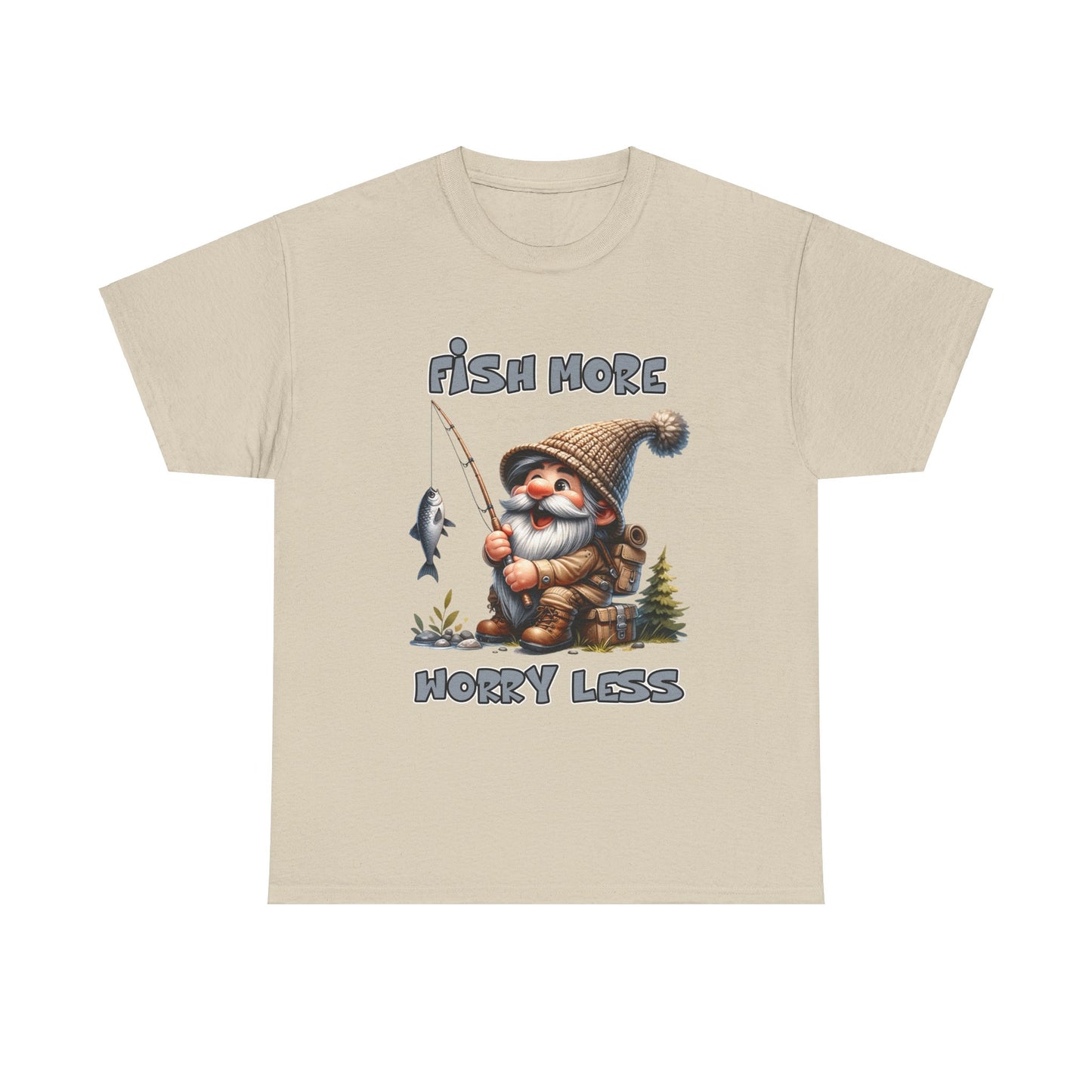 Camping Gnome - Fish More, Worry Less - Heavy Cotton Tee