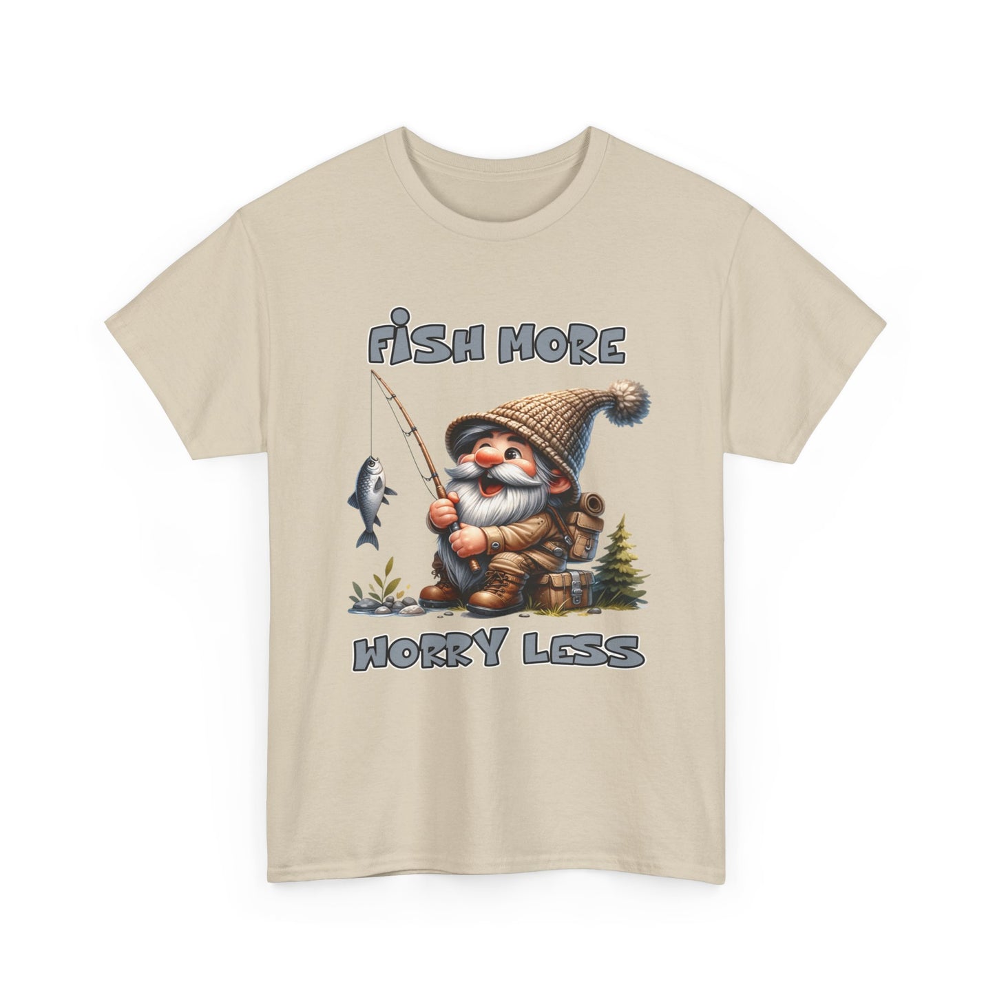 Camping Gnome - Fish More, Worry Less - Heavy Cotton Tee