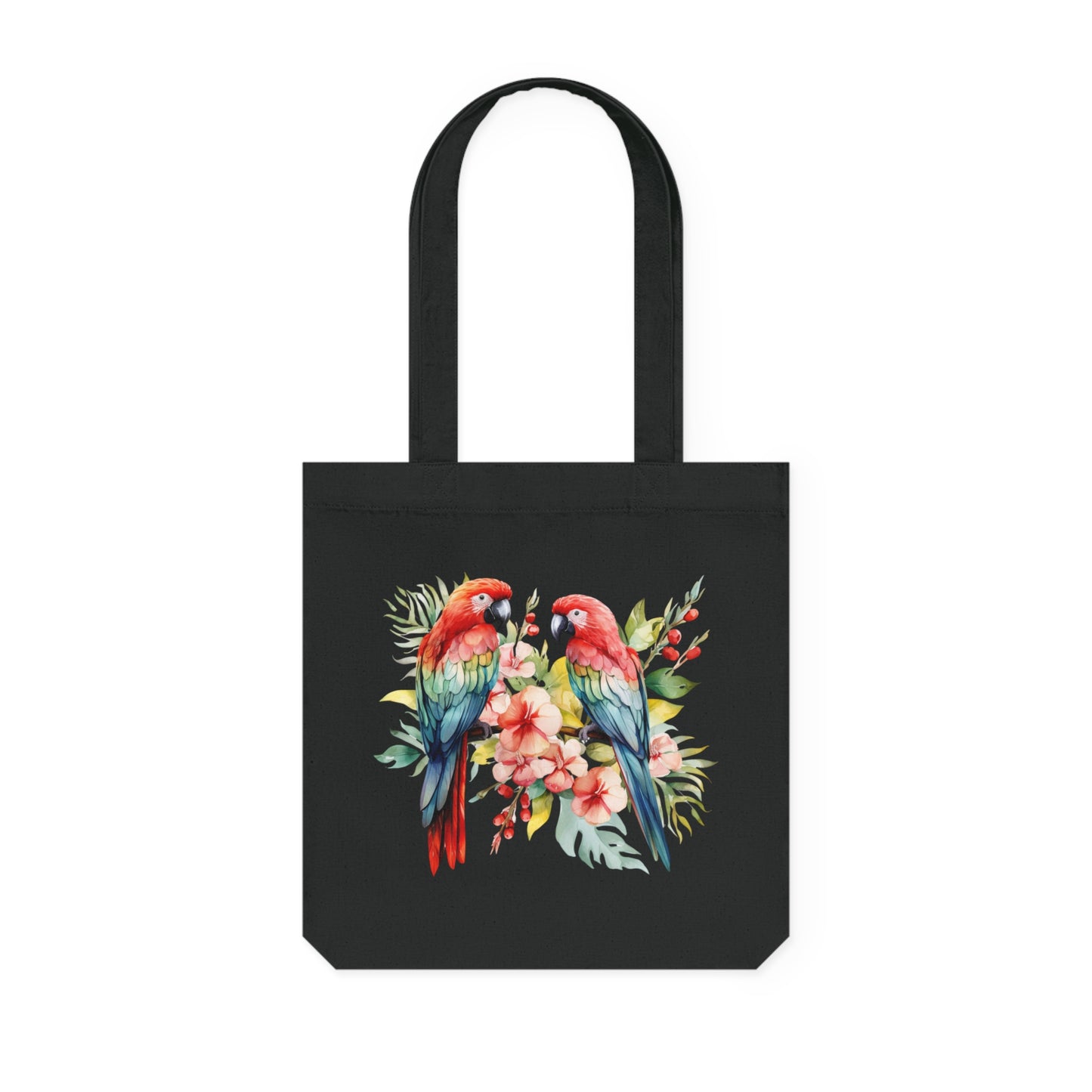 Tropical Birds Red and Blue - Woven Tote Bag