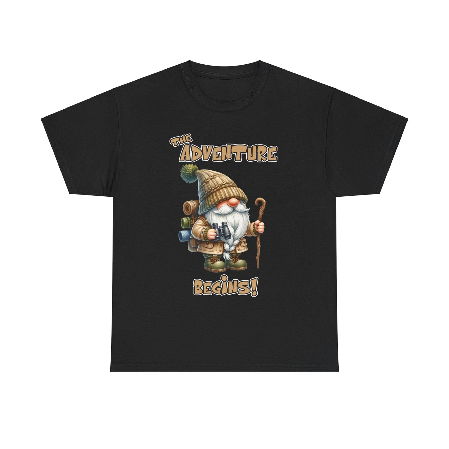 Camping Gnome - The Adventure Begins - Heavy Cotton Tee