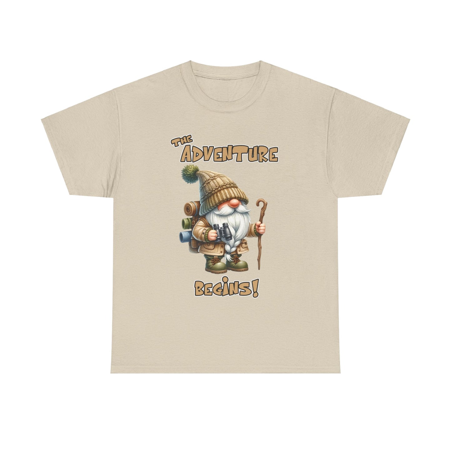 Camping Gnome - The Adventure Begins - Heavy Cotton Tee