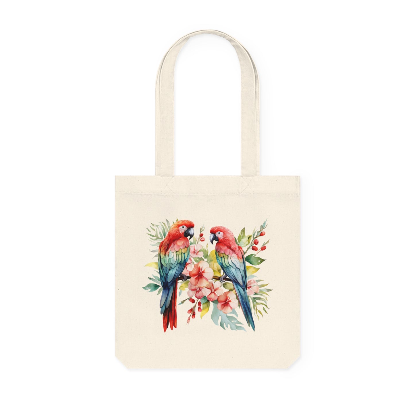 Tropical Birds Red and Blue - Woven Tote Bag