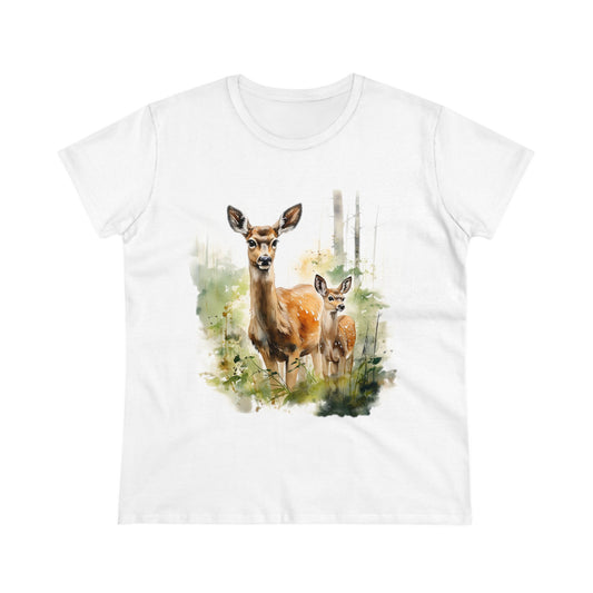 Mother Deer and Fawn - Women's Midweight Cotton Tee