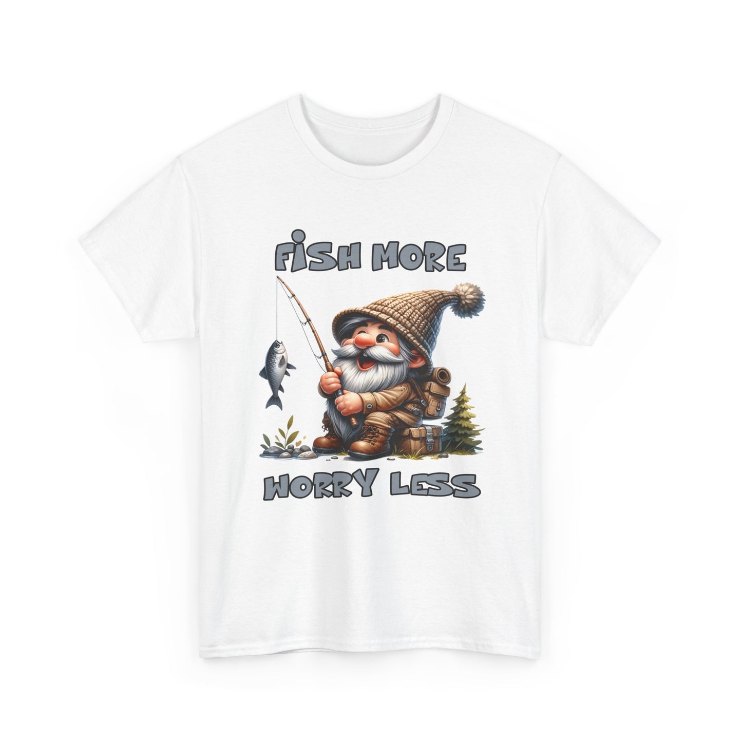 Camping Gnome - Fish More, Worry Less - Heavy Cotton Tee