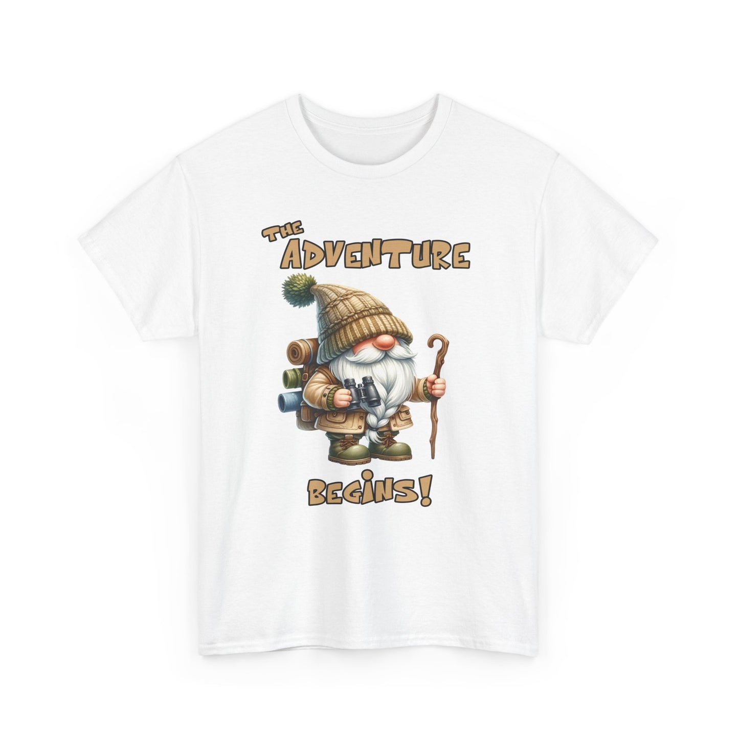 Camping Gnome - The Adventure Begins - Heavy Cotton Tee