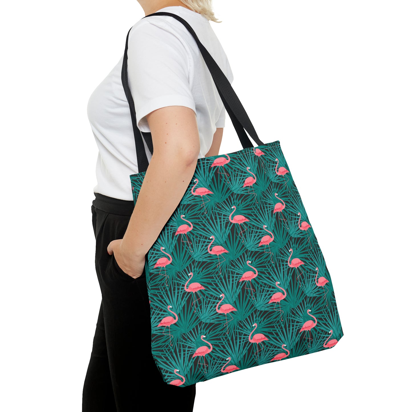 Pink Flamingos and Green Palms - Tote Bag