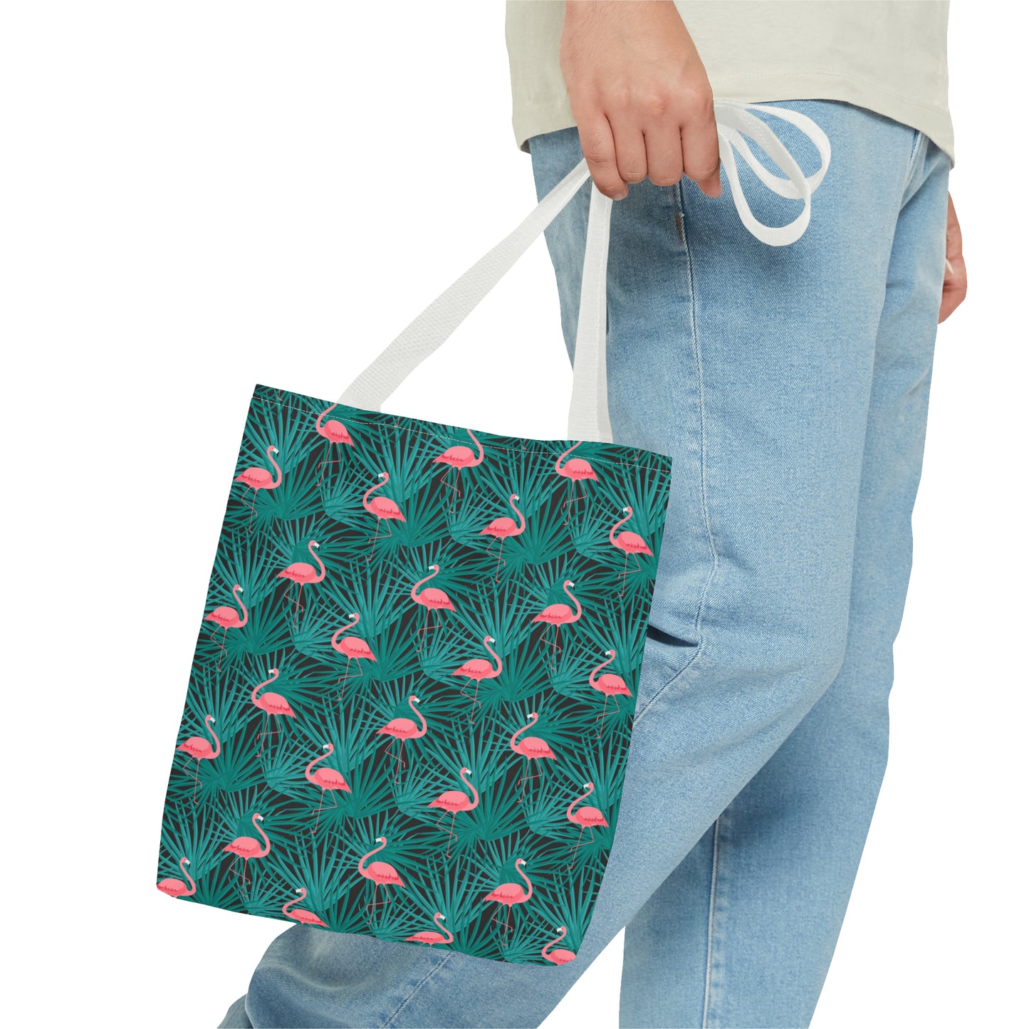 Pink Flamingos and Green Palms - Tote Bag