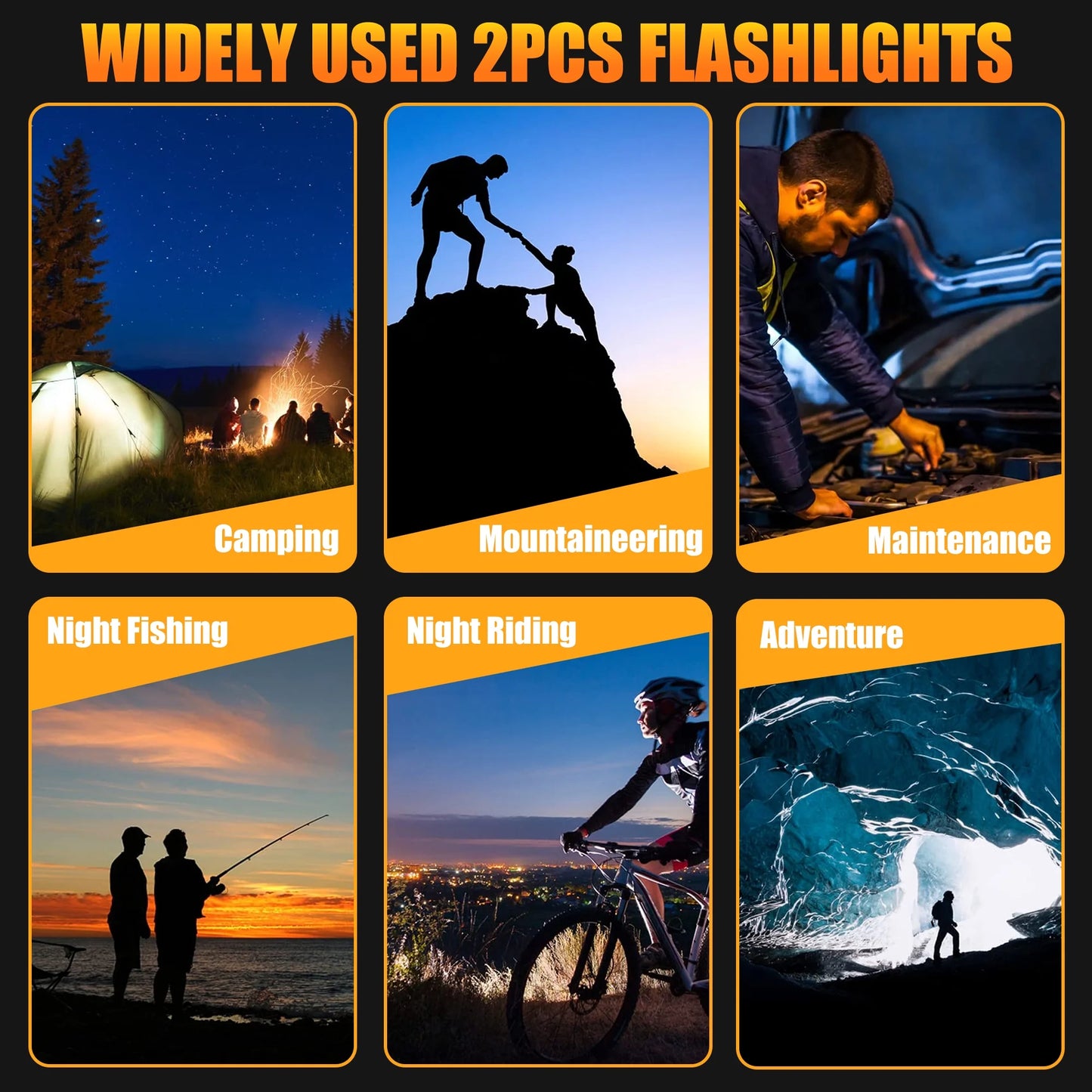 2-Pack 20,000 Lumens Ultra Bright Compact LED Flashlights, USB Rechargeable, Zoomable Mini Tactical Flashlights for Hiking, Camping, and Emergency Use with Included Battery