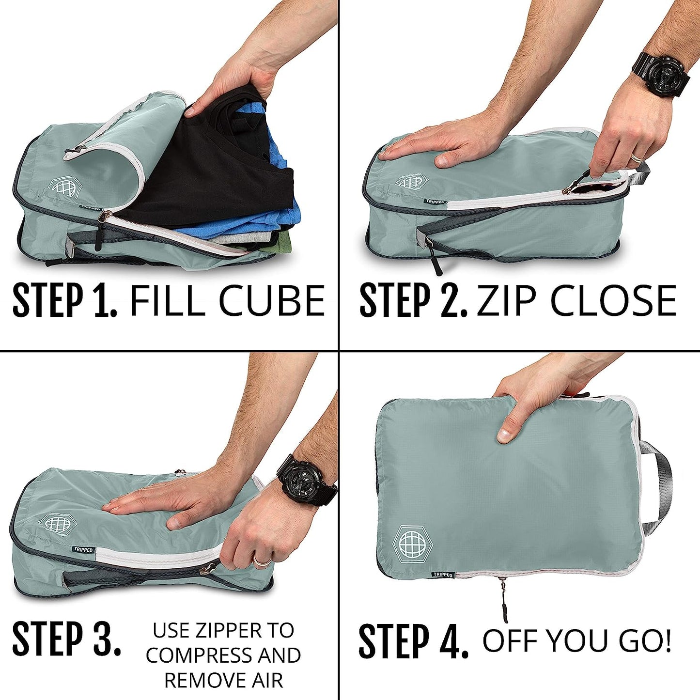 Compression Packing Cubes for Travel - Luggage and Backpack Organizer Packaging Cubes (6 Pieces)