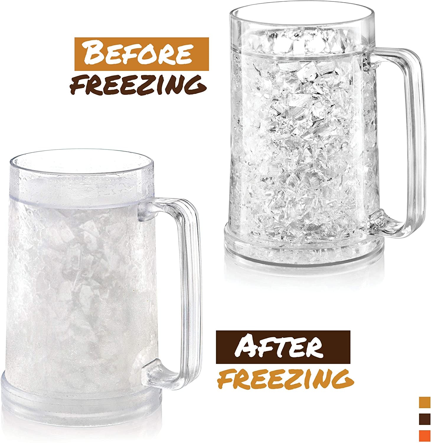 Freezer Beer Mug, Double Wall, Insulated Gel Plastic Pint Freezable Mug.