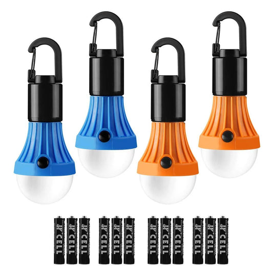 4-Pack LED Camping Lanterns with Clip Hook - 3 Lighting Modes, Collapsible Hanging Tent Lights, Batteries Included, Ideal for Camping, Hiking, Hurricanes, and Power Outages