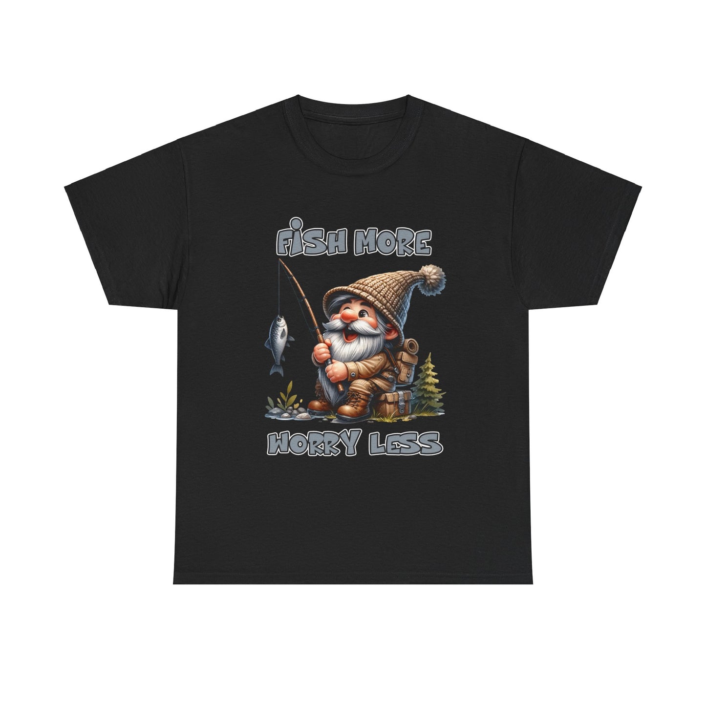 Camping Gnome - Fish More, Worry Less - Heavy Cotton Tee