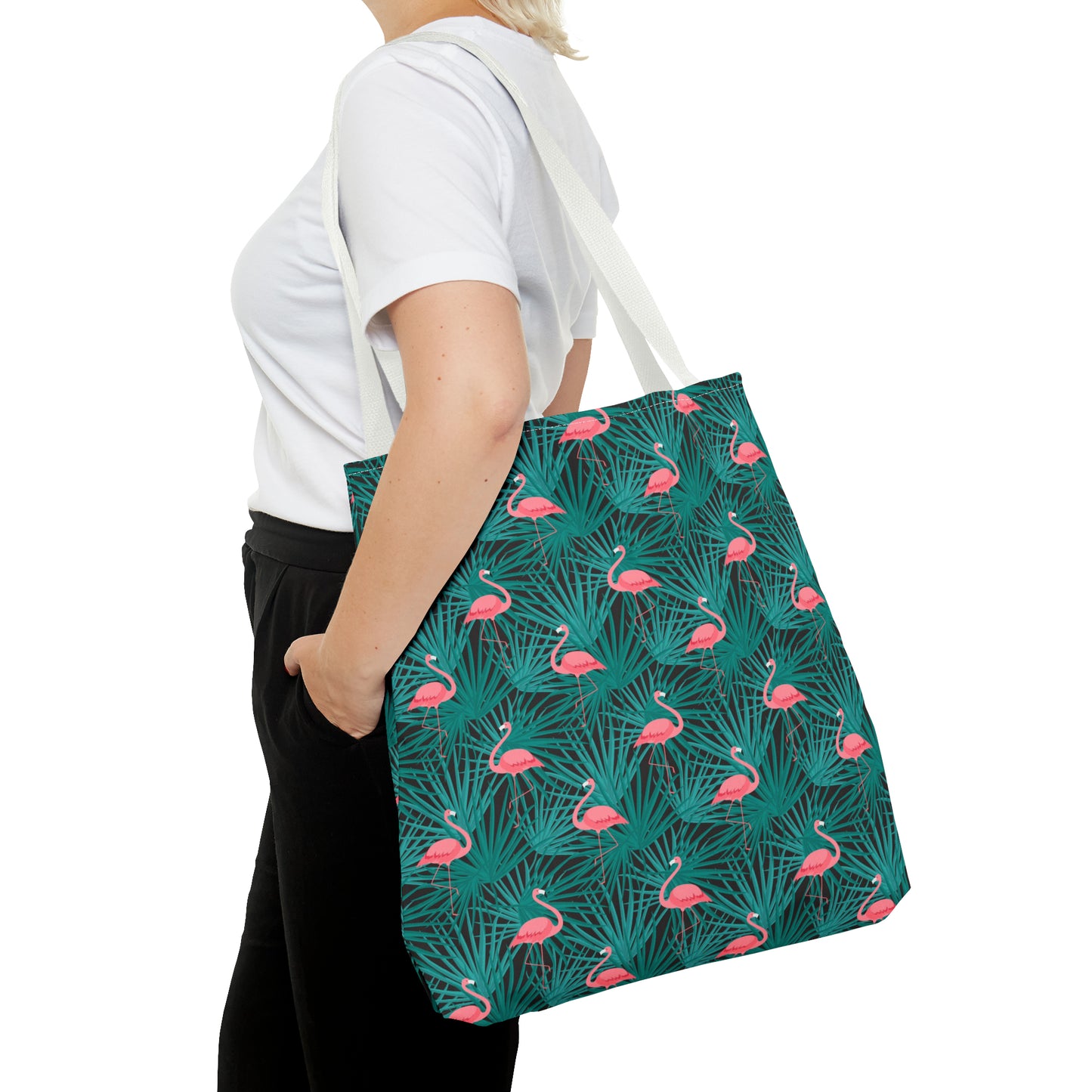 Pink Flamingos and Green Palms - Tote Bag