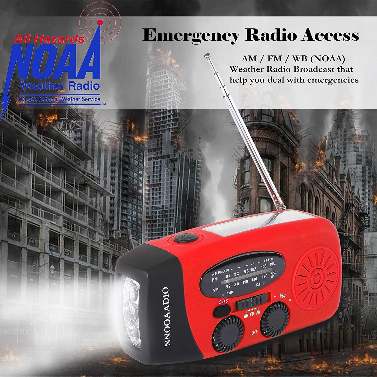 2000mAh SOS Alarm Emergency Weather Radio - 3 LED Type-C Hand Crank Solar Radio with Flashlight, NOAA AM/FM, Cell Phone Charger 