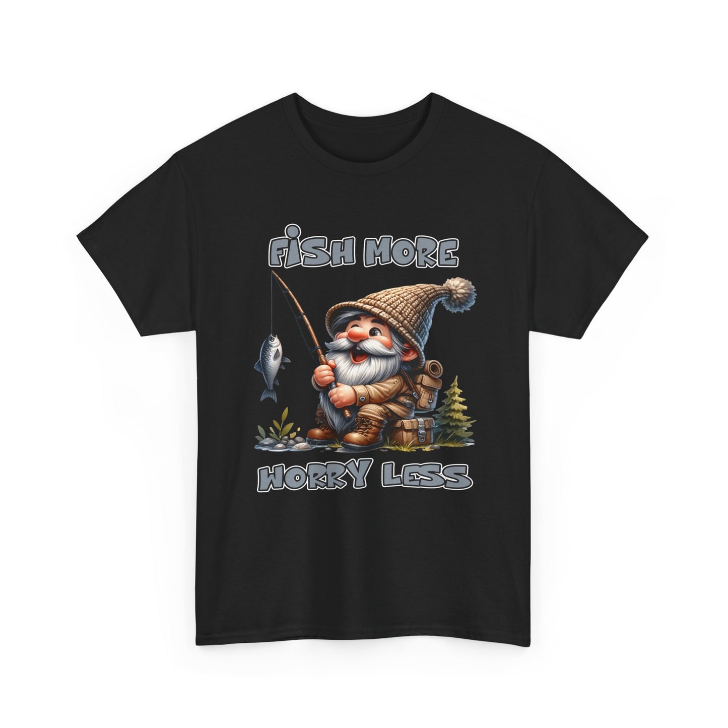 Camping Gnome - Fish More, Worry Less - Heavy Cotton Tee