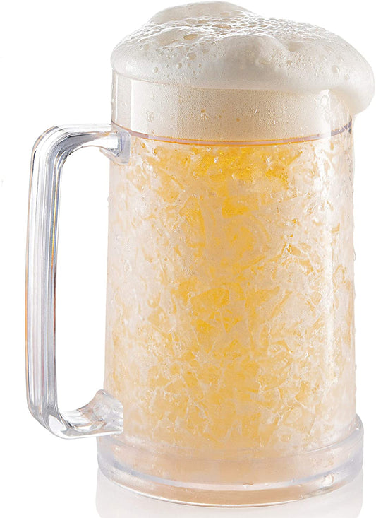 Freezer Beer Mug, Double Wall, Insulated Gel Plastic Pint Freezable Mug.