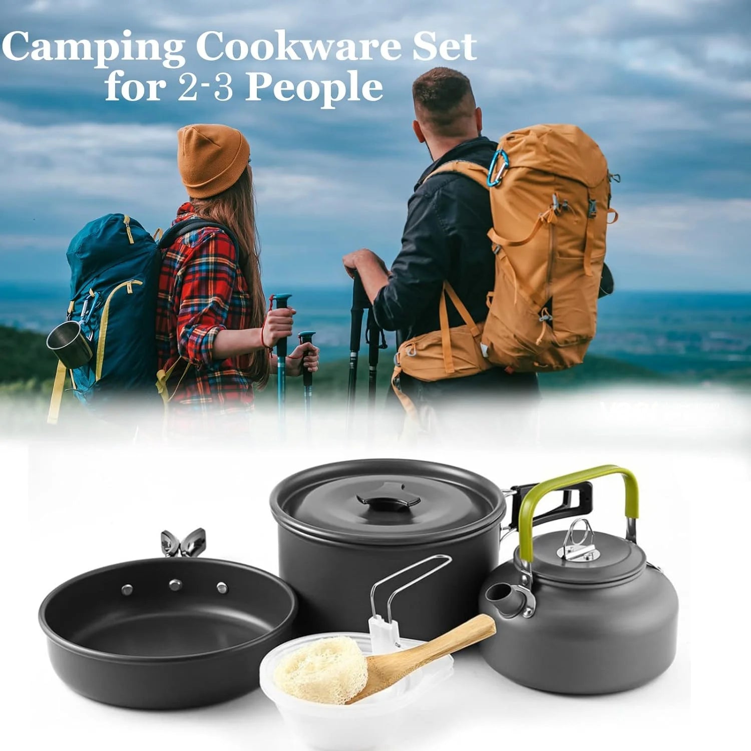 10-Piece Camping Cookware Mess Kit with Pots, Pans, and Kettle 