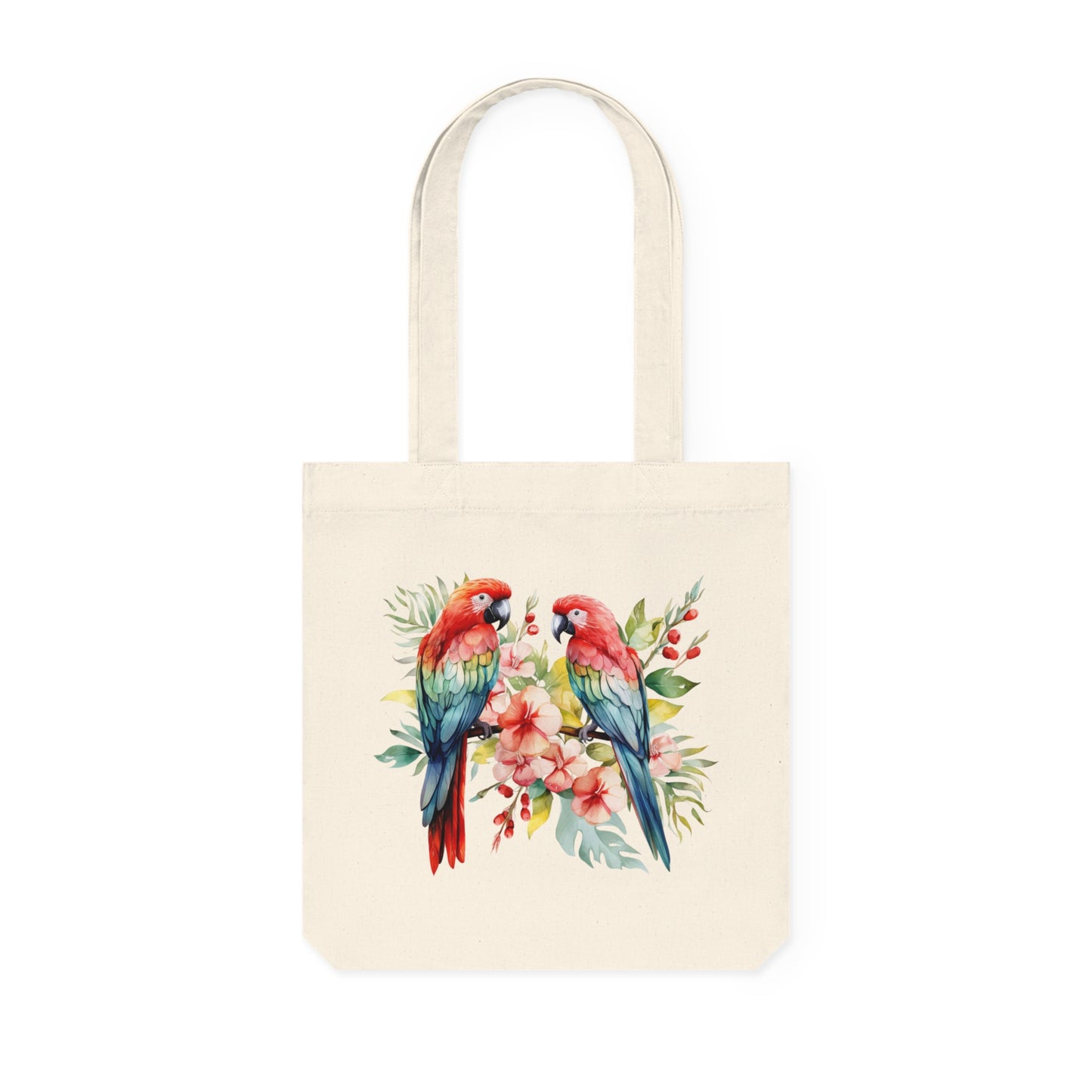 Tropical Birds Red and Blue - Woven Tote Bag