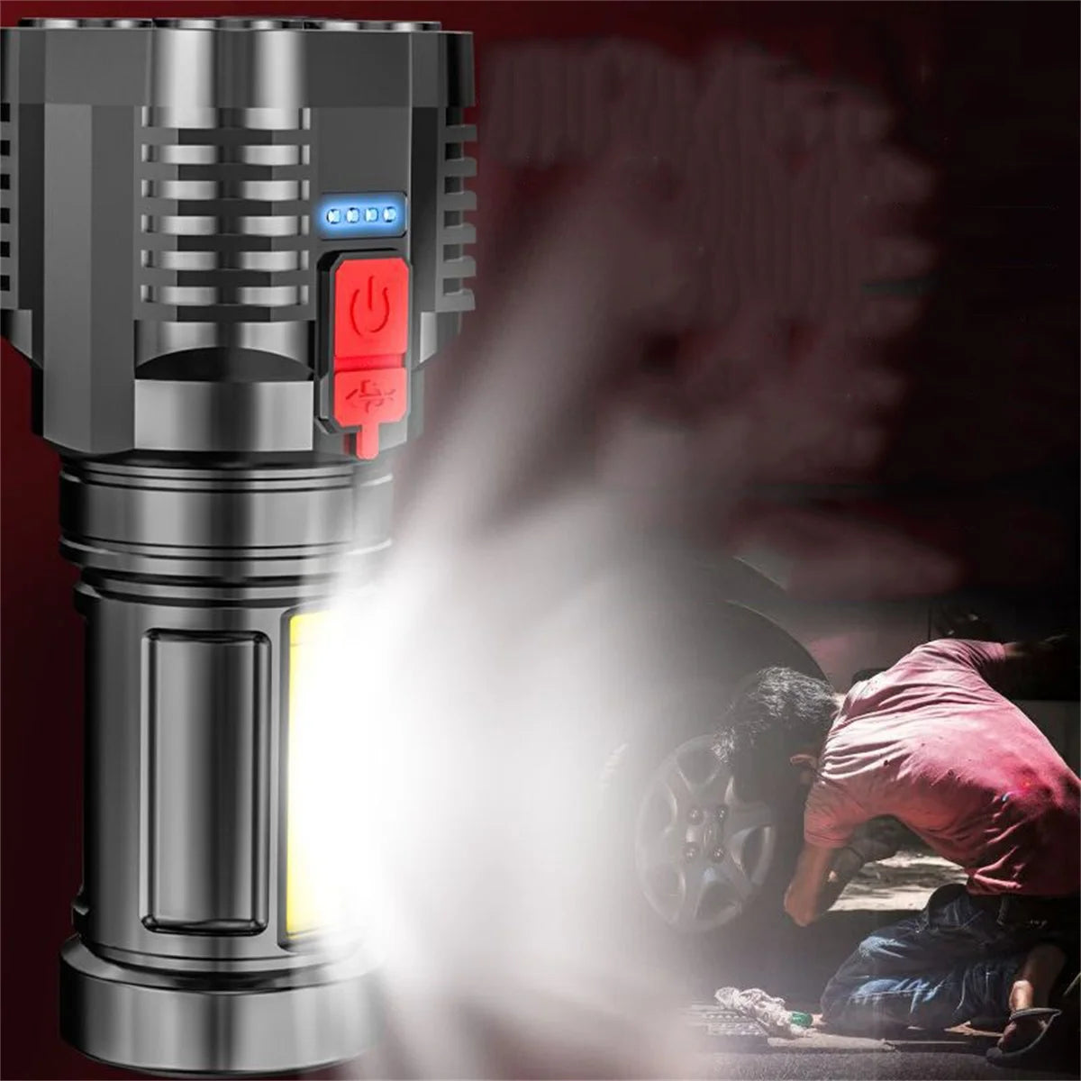 10,000 LM Ultra Bright LED Tactical Flashlight - USB Rechargeable, Powerful Handheld Searchlight for Outdoor Camping & Emergency Use