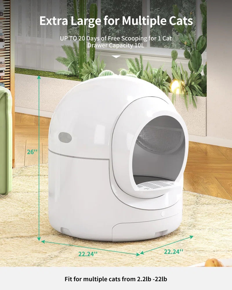 Self-Cleaning Cat Litter Box, 85L Extra Large Automatic Cat Litter Box with App Control, Smart Cat Litter Box with Safety Protection,Odor-Removal&Weight Monitoring, for Multiple Cats.