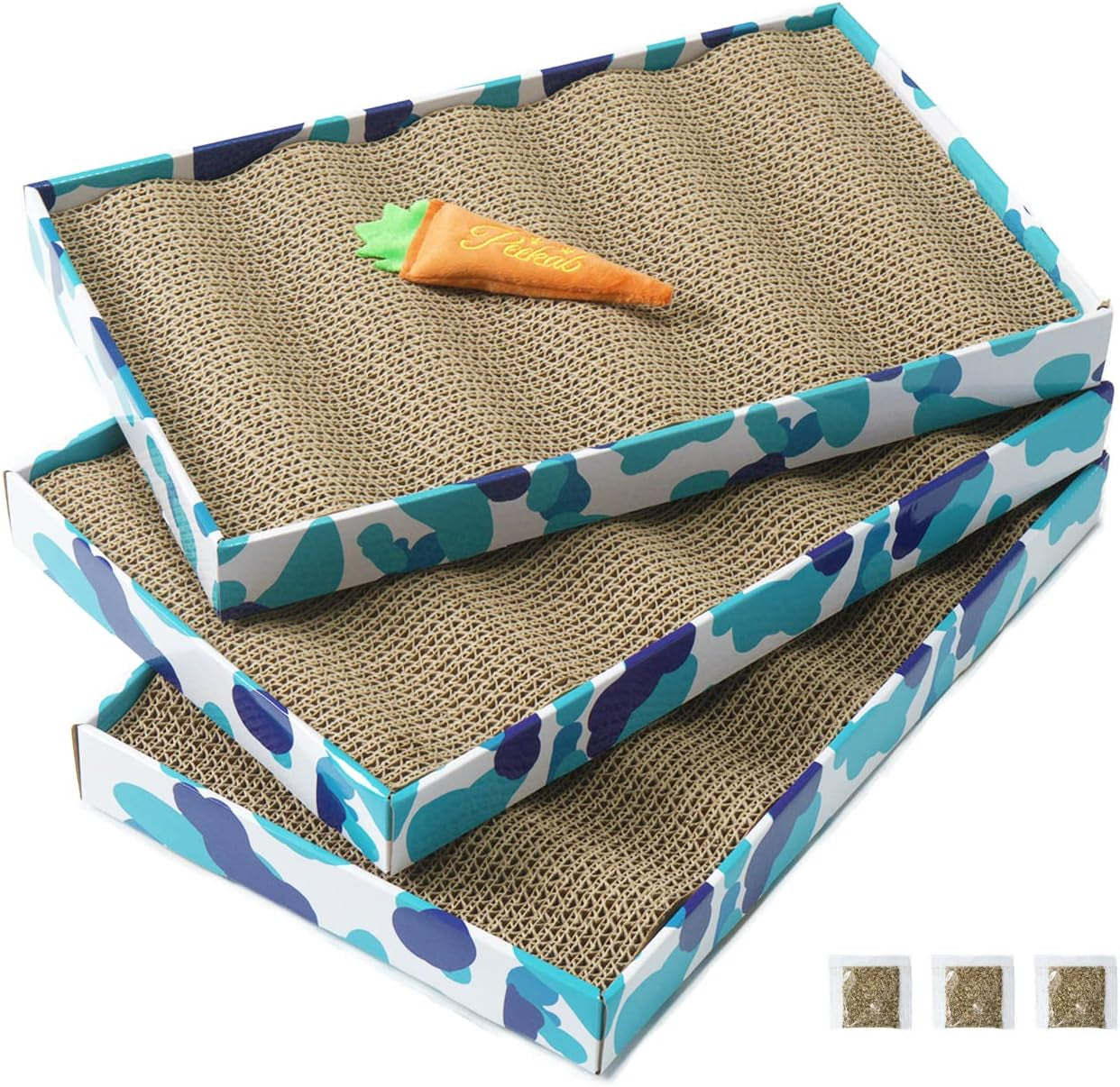 Cat Scratcher Cardboard Reversible Cat Scratching Pad Kitty Corrugated Scratching Bed Catnip Included (3 Pack XXL)