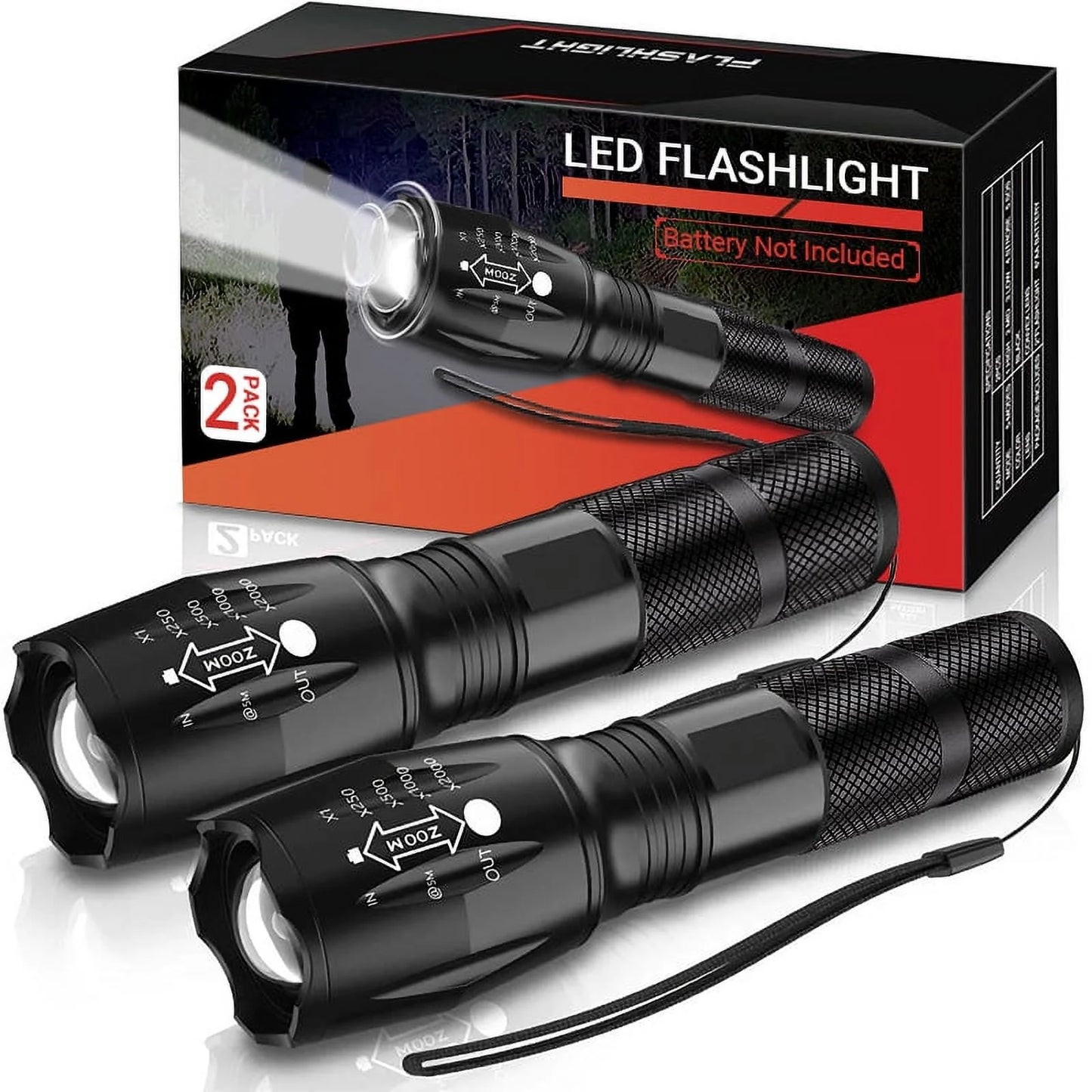 2-Pack LED Flashlights – Zoomable Portable Handheld Tactical Flashlights