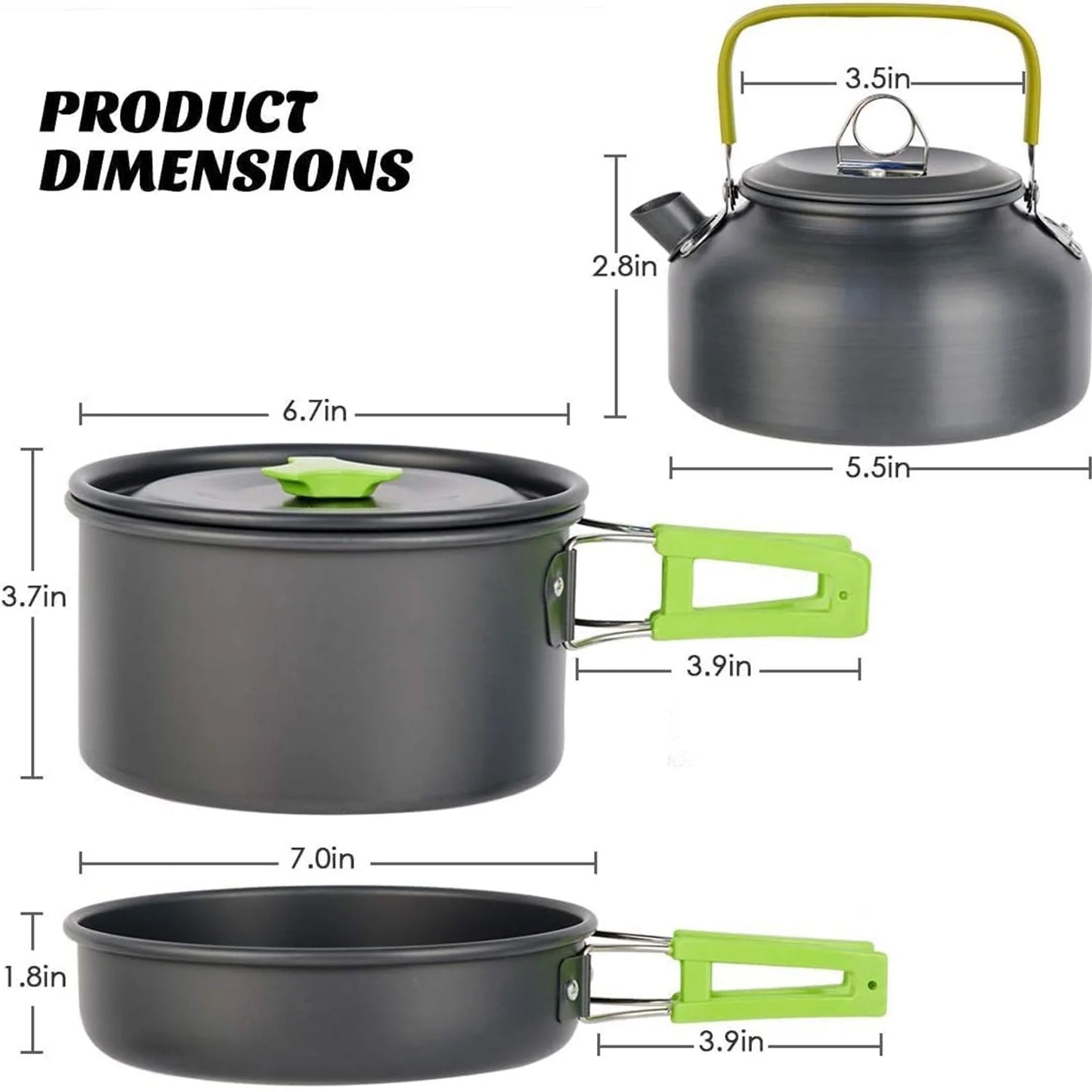 10-Piece Camping Cookware Mess Kit with Pots, Pans, and Kettle 