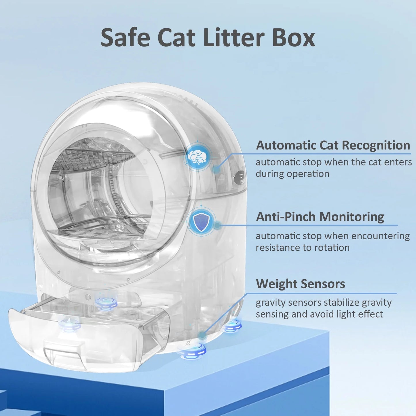 Automatic Self Cleaning Cat Litter Box with App Control Support Wifi, Intelligent Radar Smart Auto Litter Box with Liner, Blue