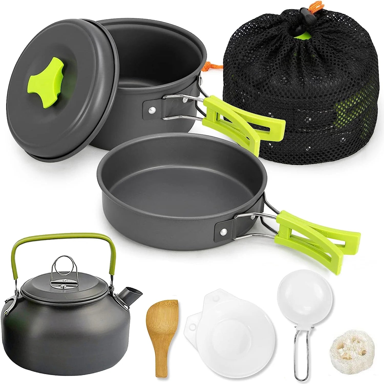 10-Piece Camping Cookware Mess Kit with Pots, Pans, and Kettle 