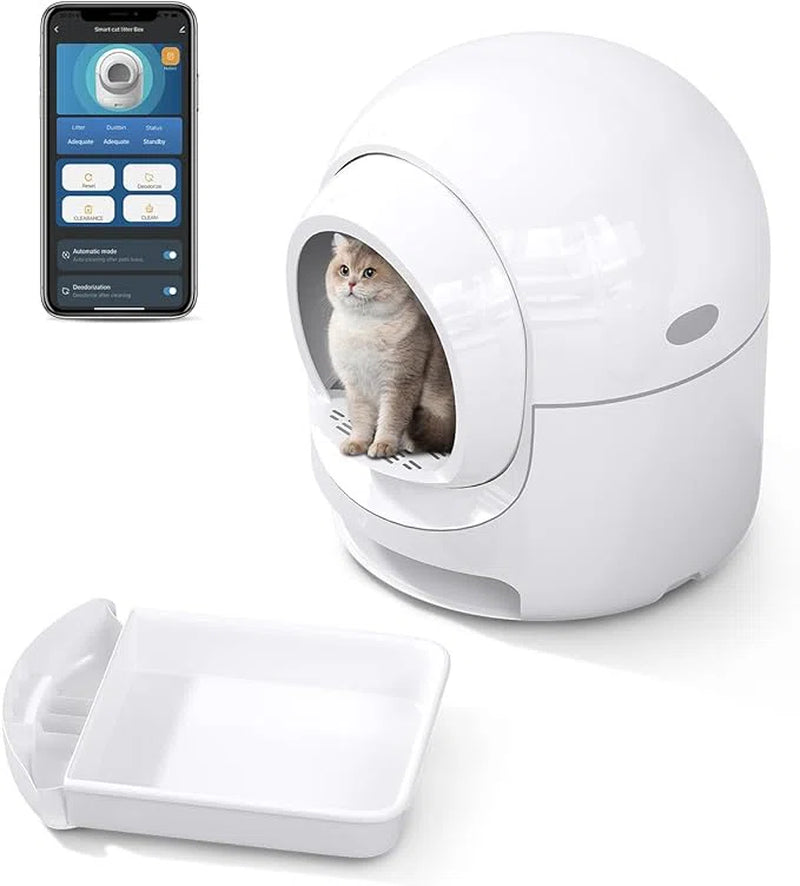 Self-Cleaning Cat Litter Box, 85L Extra Large Automatic Cat Litter Box with App Control, Smart Cat Litter Box with Safety Protection,Odor-Removal&Weight Monitoring, for Multiple Cats.