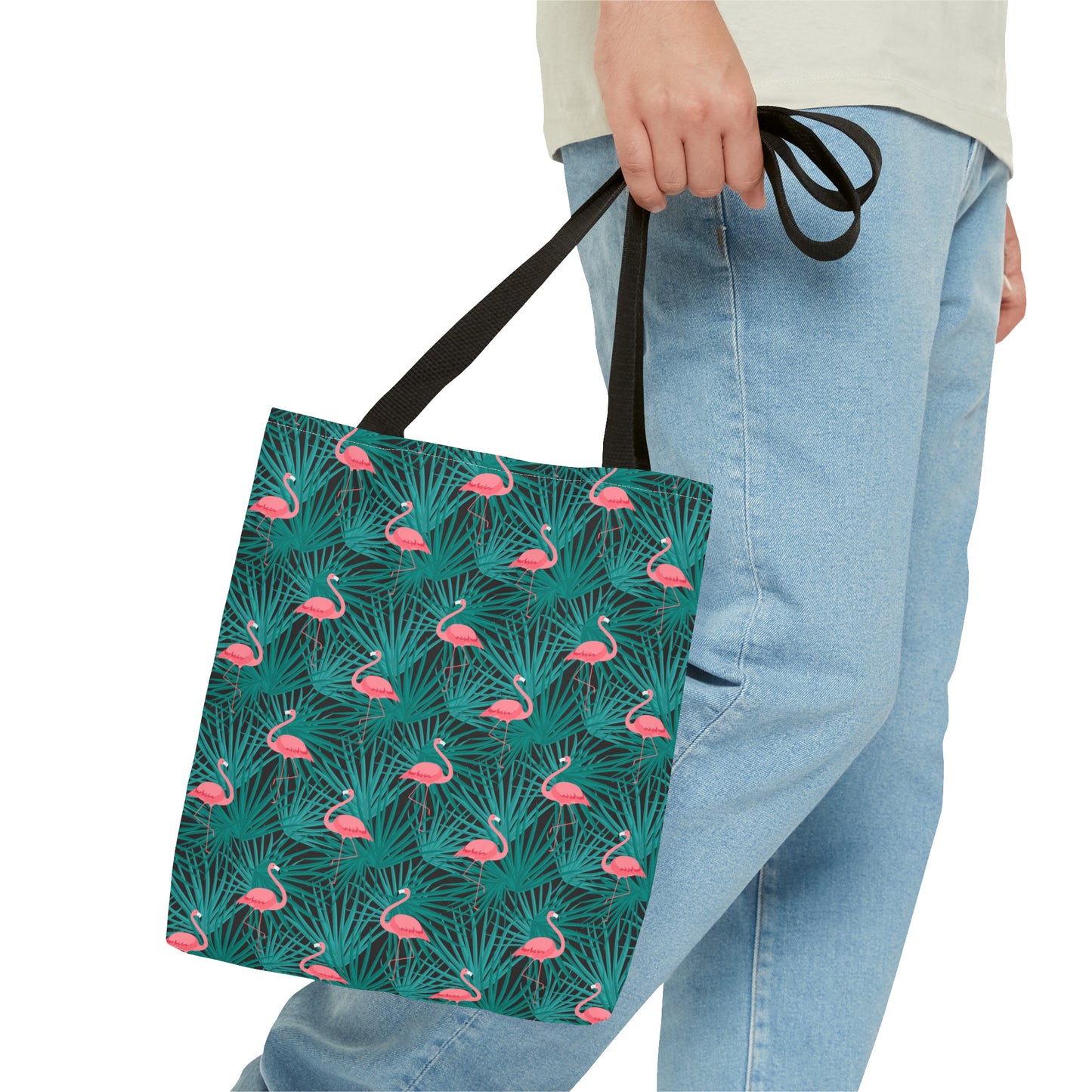 Pink Flamingos and Green Palms - Tote Bag