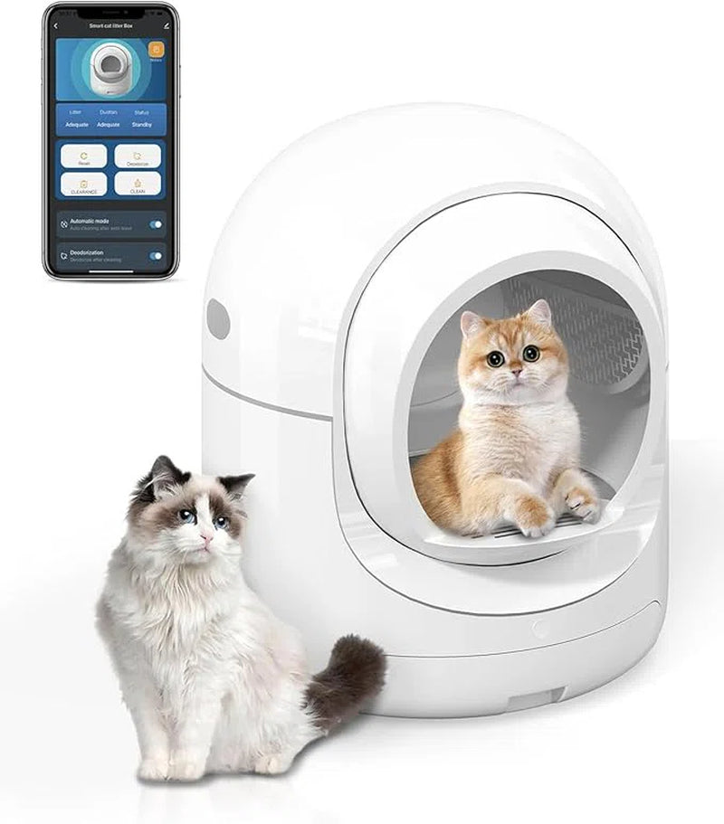 Self-Cleaning Cat Litter Box, 85L Extra Large Automatic Cat Litter Box with App Control, Smart Cat Litter Box with Safety Protection,Odor-Removal&Weight Monitoring, for Multiple Cats.