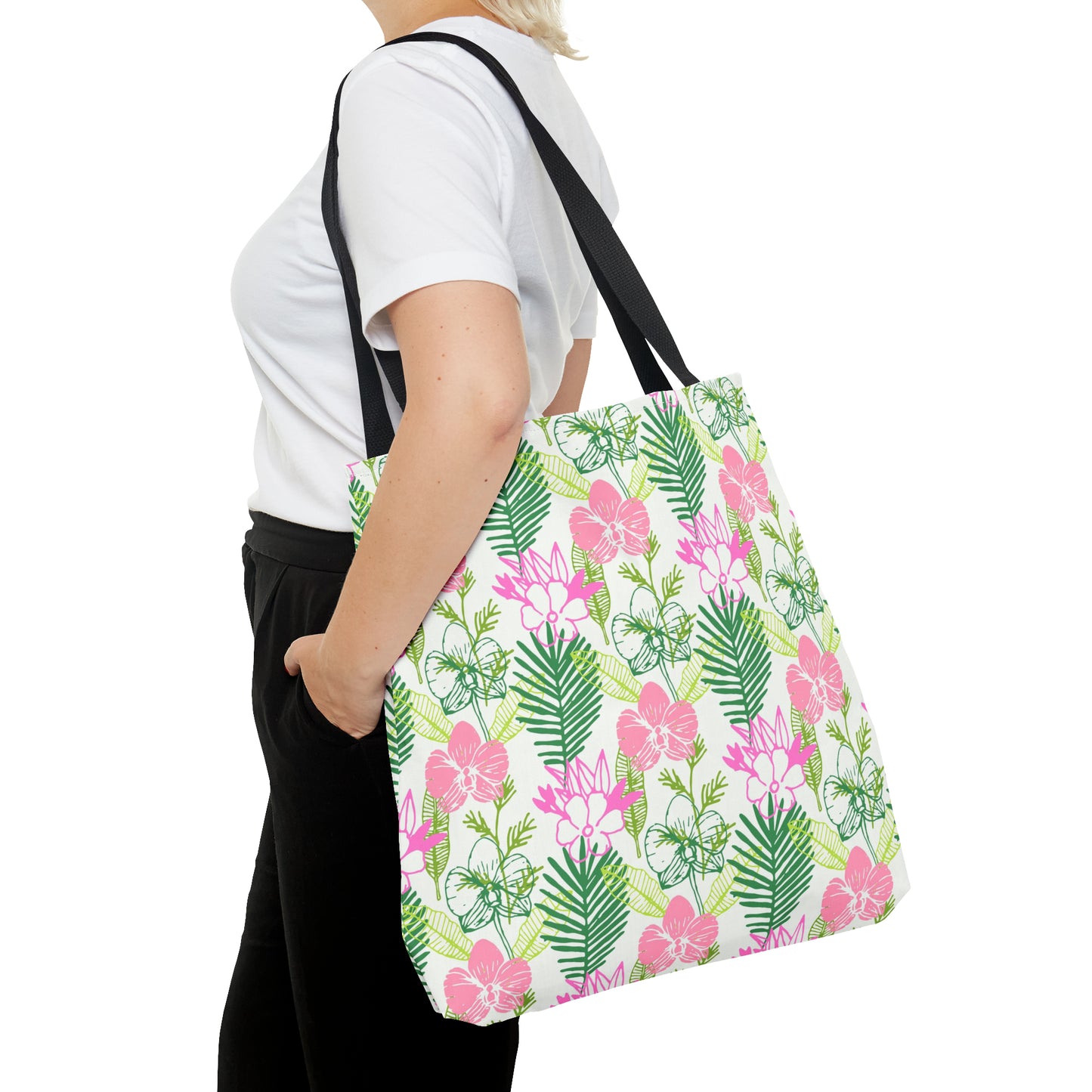 Pink and Green Tropical Print - Tote Bag