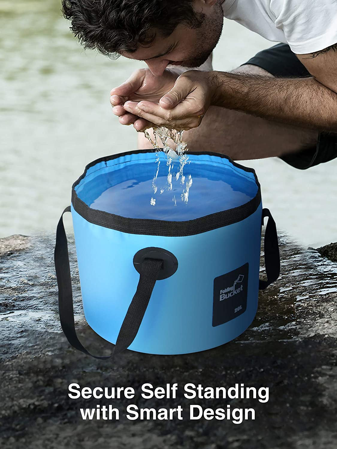 Collapsible Bucket with Handle, 5 Gallon(20L), Portable & Ultra Lightweight Outdoor Basin Bucket, Folding Bucket for Fishing, Camping, Hiking