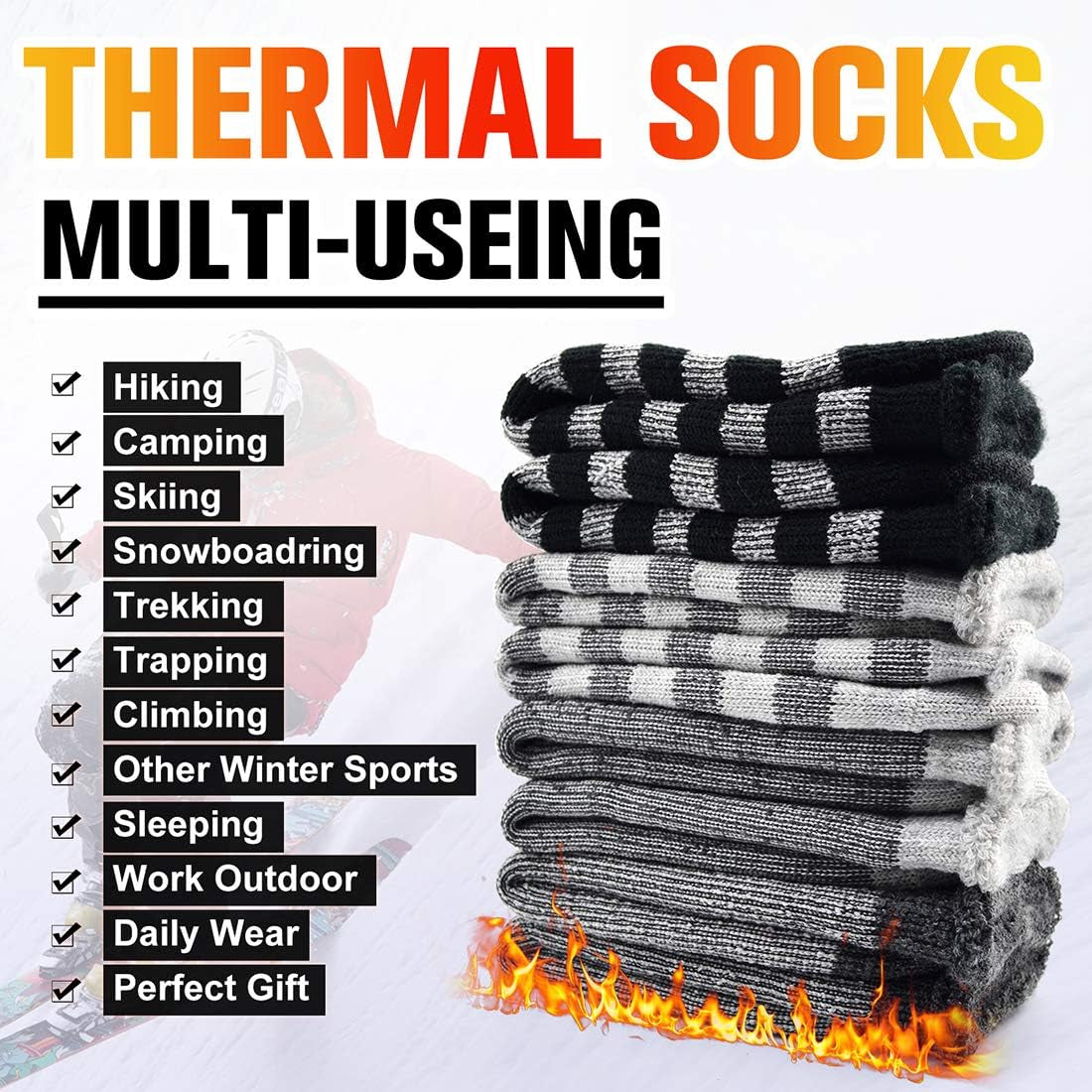 Winter Warm Thermal Socks for Men Women Extra Thick Insulated Heated Crew Boot Socks for Extreme Cold Weather