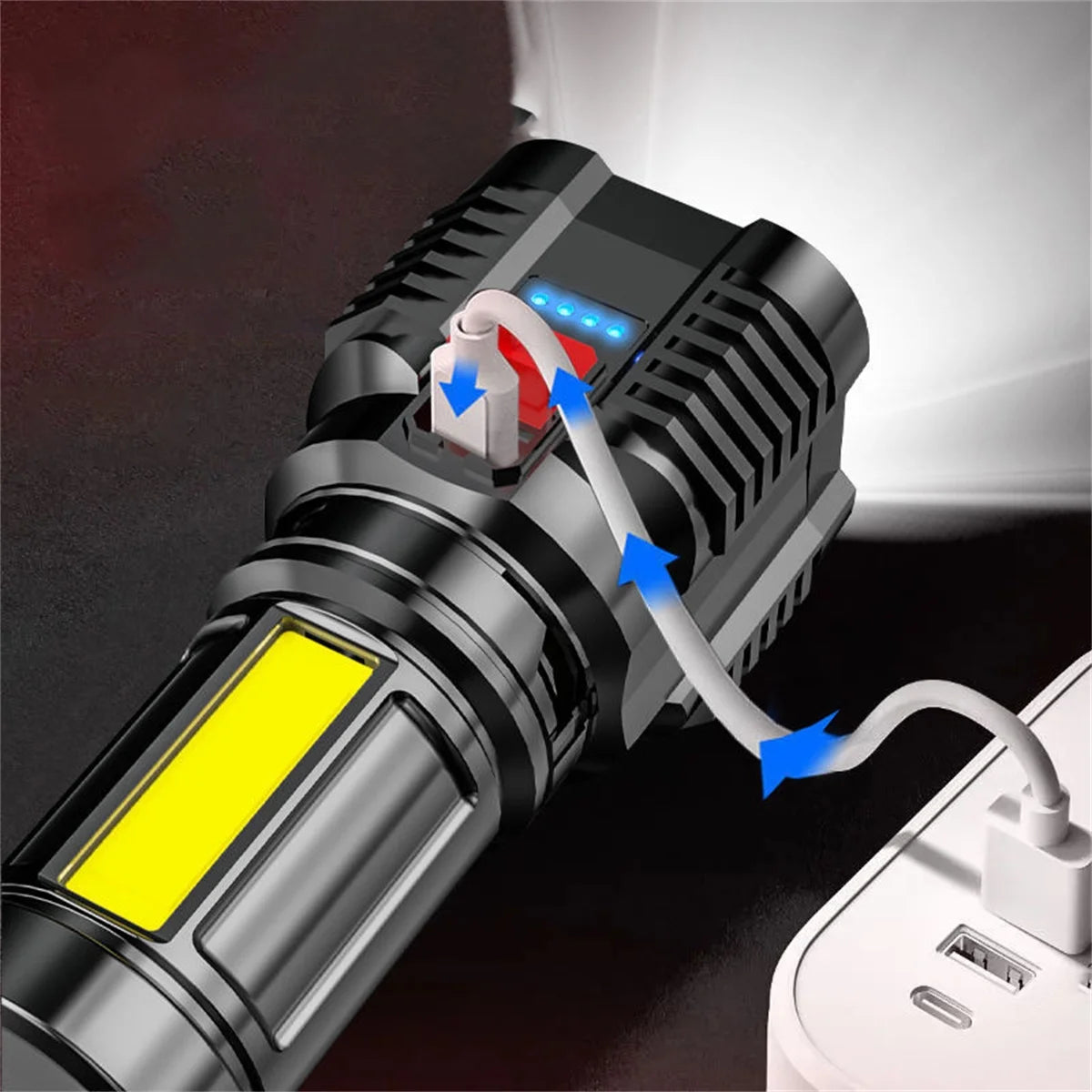 10,000 LM Ultra Bright LED Tactical Flashlight - USB Rechargeable, Powerful Handheld Searchlight for Outdoor Camping & Emergency Use