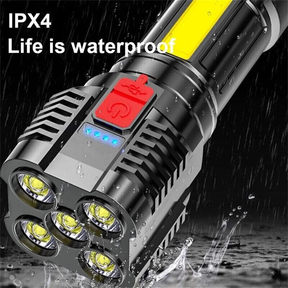 10,000 LM Ultra Bright LED Tactical Flashlight - USB Rechargeable, Powerful Handheld Searchlight for Outdoor Camping & Emergency Use