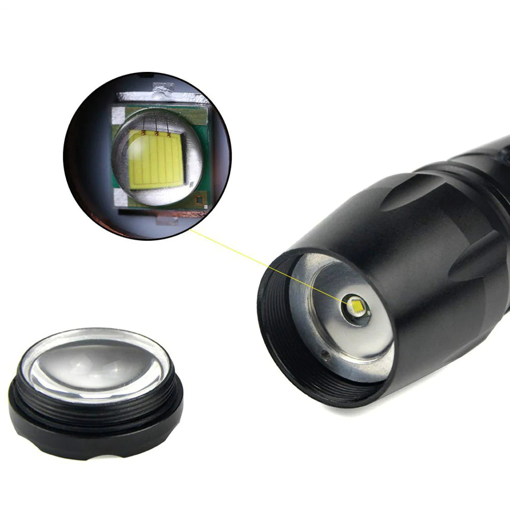 Super-Bright 90000LM LED Tactical Flashlight 5 Modes Zoomable Torch Searchlight