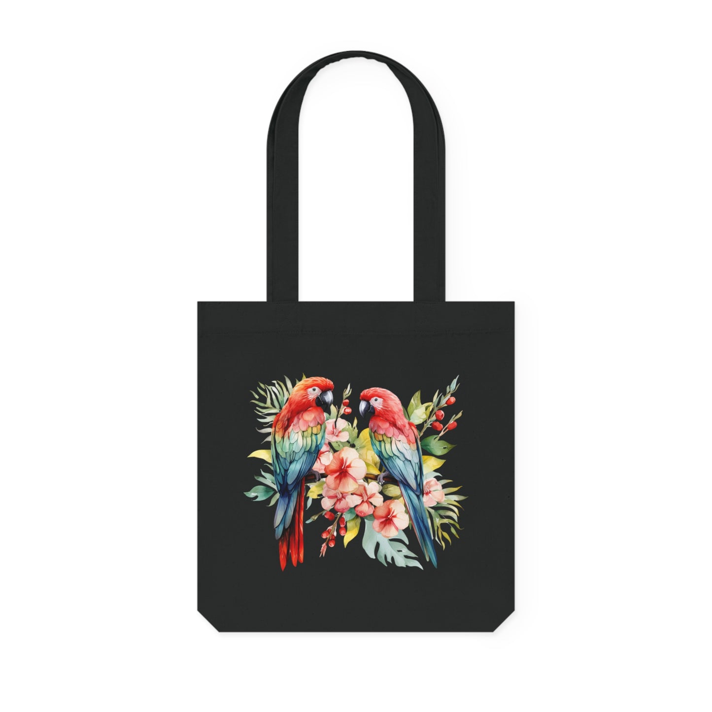 Tropical Birds Red and Blue - Woven Tote Bag