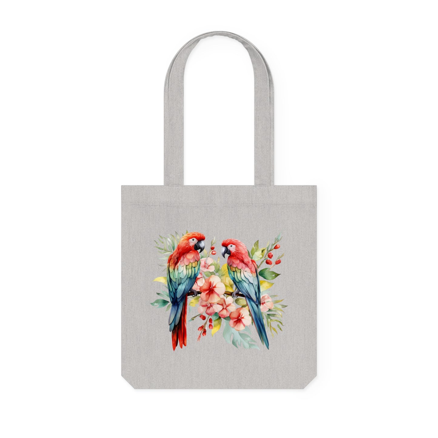 Tropical Birds Red and Blue - Woven Tote Bag