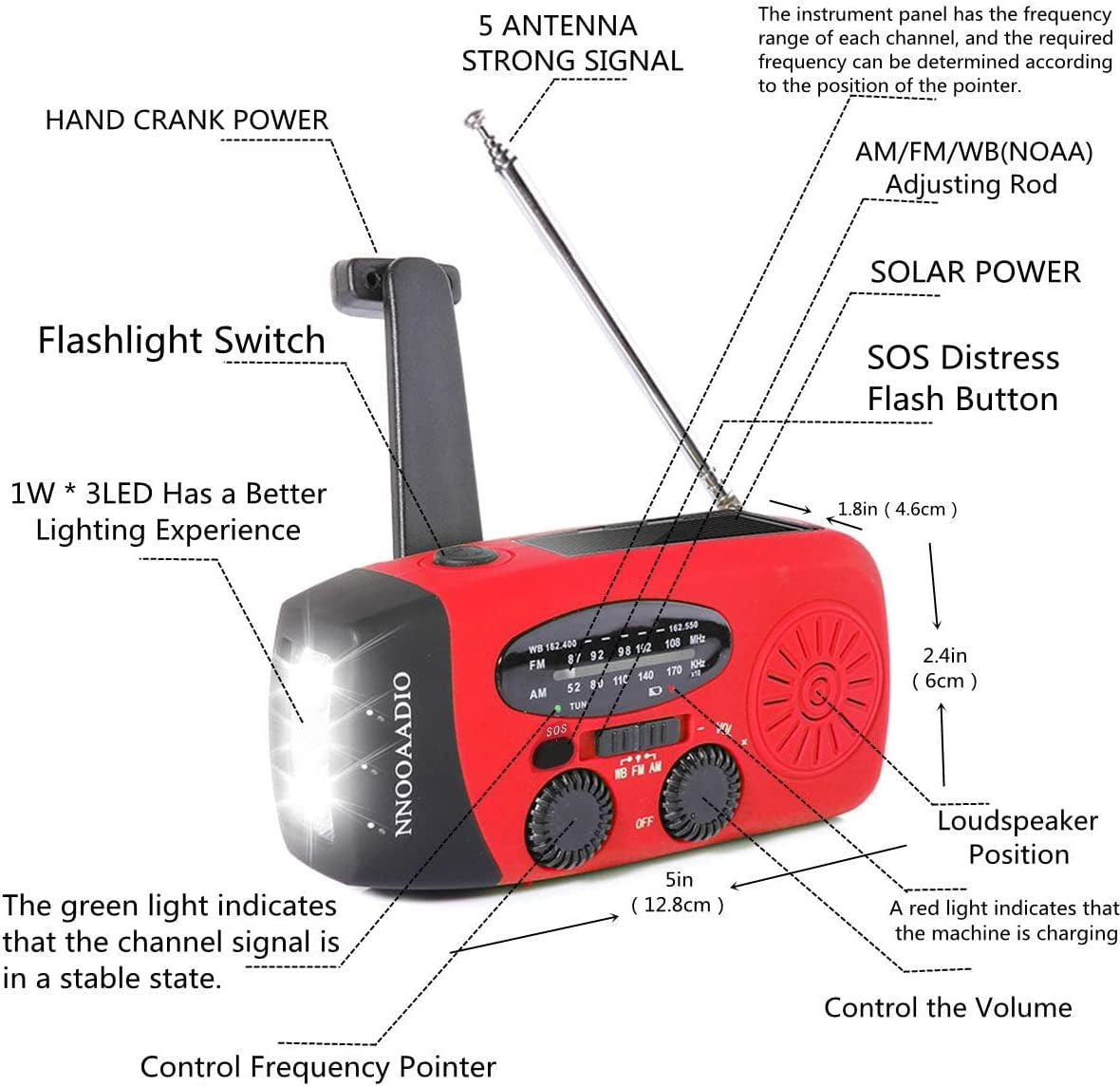 2000mAh SOS Alarm Emergency Weather Radio - 3 LED Type-C Hand Crank Solar Radio with Flashlight, NOAA AM/FM, Cell Phone Charger 