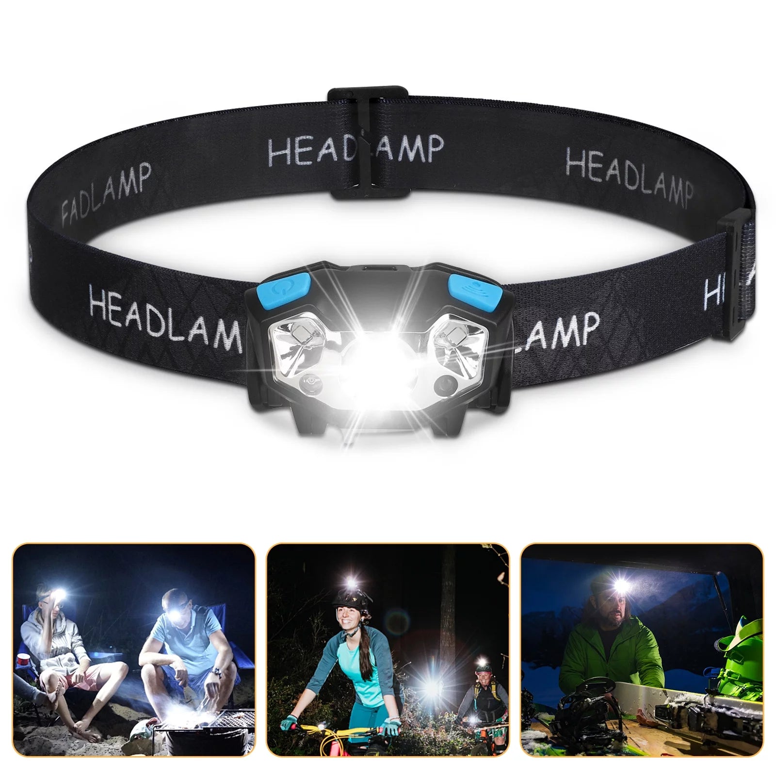 High-Intensity Waterproof LED Headlamp, 5000 Lumens, Motion Sensor, USB Rechargeable, 5 Lighting Modes, Ideal for Camping, Fishing, Biking, Hiking, and Climbing