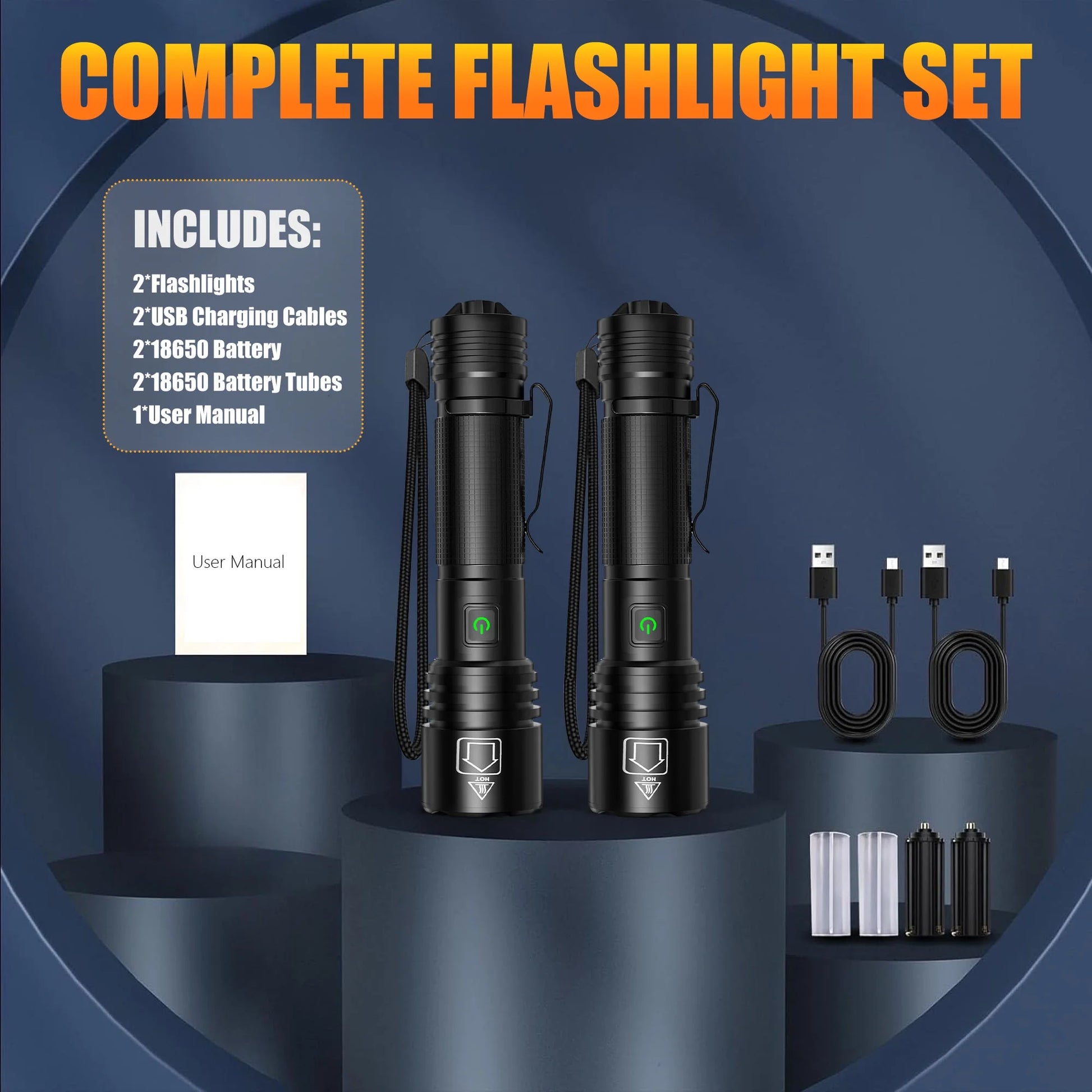 2-Pack 20,000 Lumens Ultra Bright Compact LED Flashlights, USB Rechargeable, Zoomable Mini Tactical Flashlights for Hiking, Camping, and Emergency Use with Included Battery