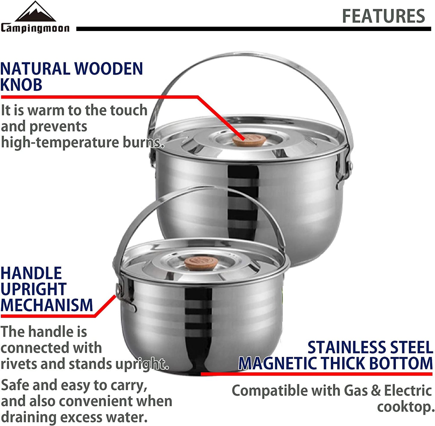 CAMPINGMOON Stainless Steel Nesting Mess Kit Cookware Set – Outdoor Camping Pots and Pans with Storage Carrying Bag