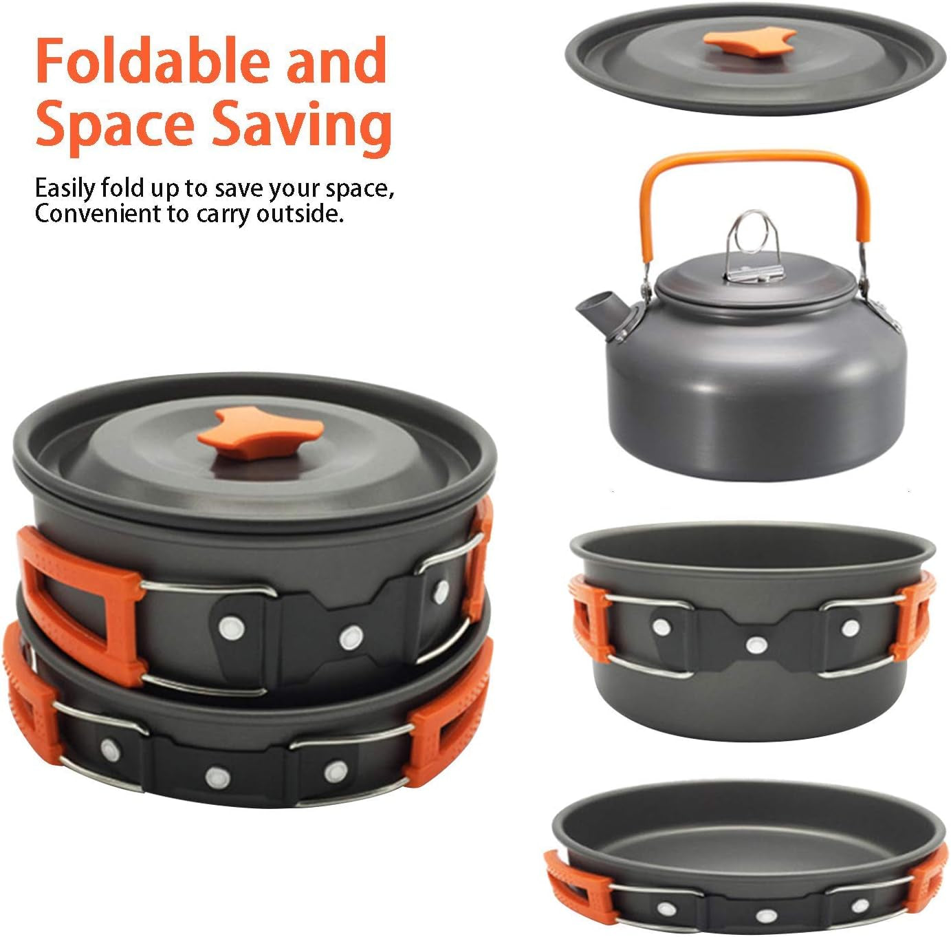 Portable Camping Cookware Mess Kit - Pot, Pan, and Kettle Outdoor Cooking Set for Hiking and Camping